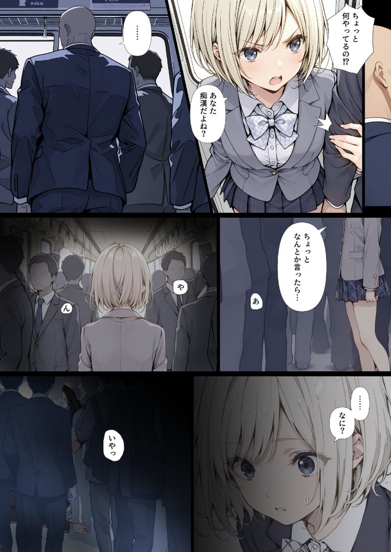 黒髪少女と金髪少女が電車で集団痴●に遭う漫画【ifストーリー】【モザイク版】｜てんでしゅがー｜エロ漫画 1ページ目