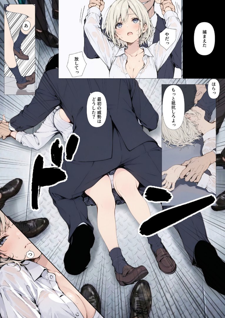 黒髪少女と金髪少女が電車で集団痴●に遭う漫画【ifストーリー】【モザイク版】｜てんでしゅがー｜エロ漫画 8ページ目