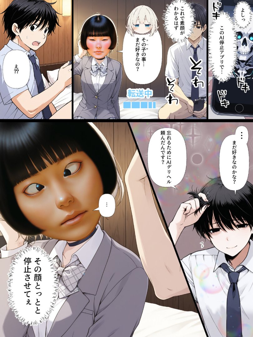 AIデリヘルで顔面偽装した教え子が来た！→素顔バレ生中出し【モザイク版】｜てんでしゅがー｜エロ漫画 9ページ目