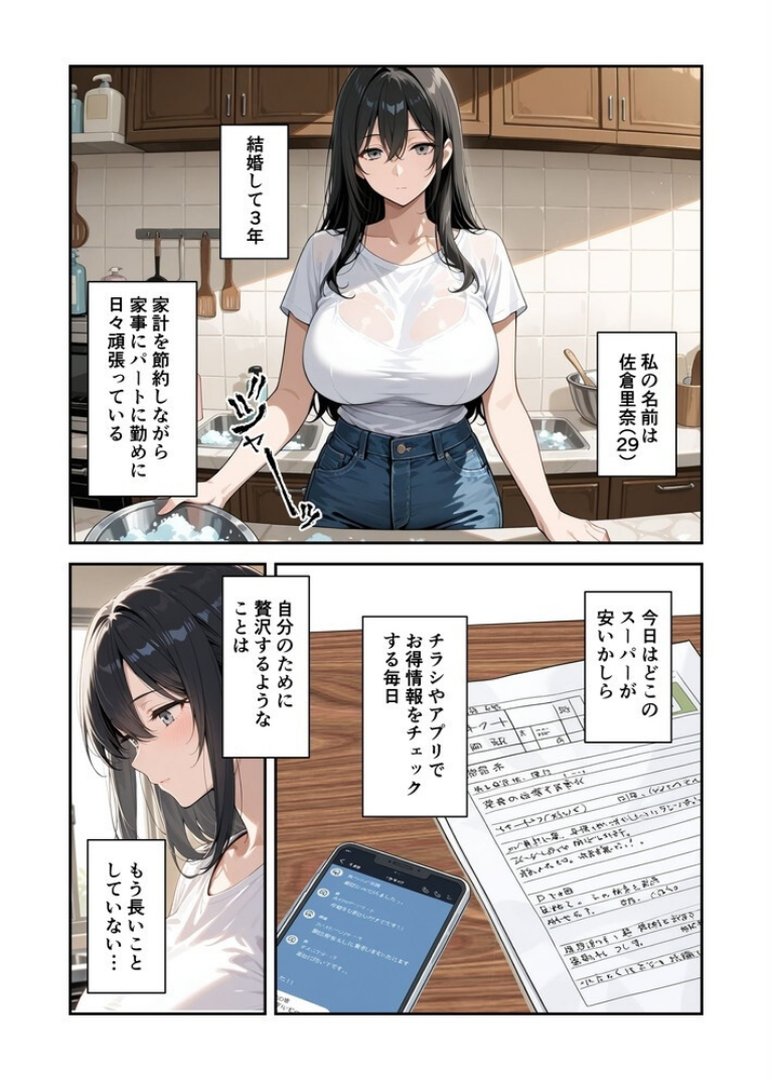 節約上手の真面目な人妻が媚薬暗示マッサージにハマって、どスケベ肉便器になった話【モザイク版】｜犬ポテト｜エロ漫画 1ページ目