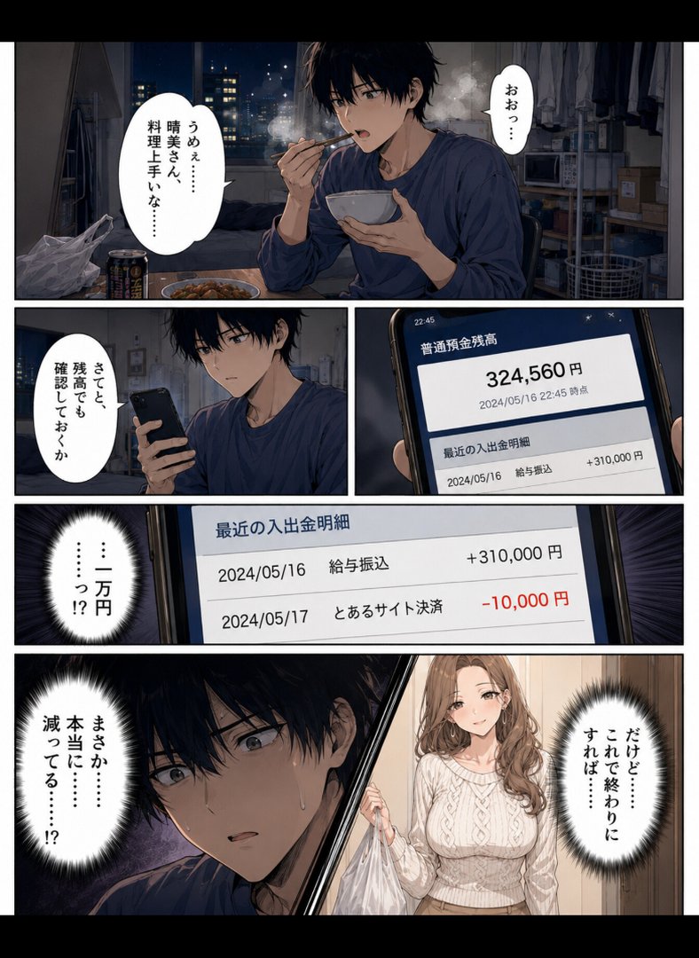 押すたび、1万円消えるボタン…その度に隣の人妻が誘惑してくる。【モザイク版】｜かわいいラボ｜エロ漫画 4ページ目