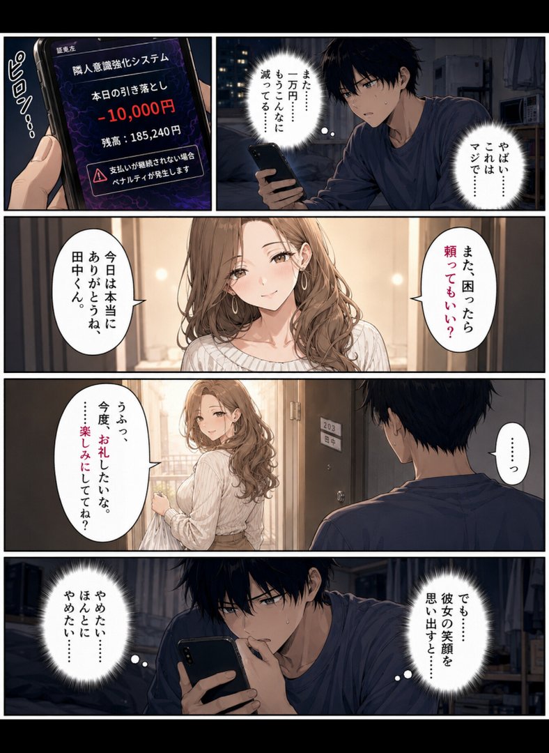 押すたび、1万円消えるボタン…その度に隣の人妻が誘惑してくる。【モザイク版】｜かわいいラボ｜エロ漫画 6ページ目