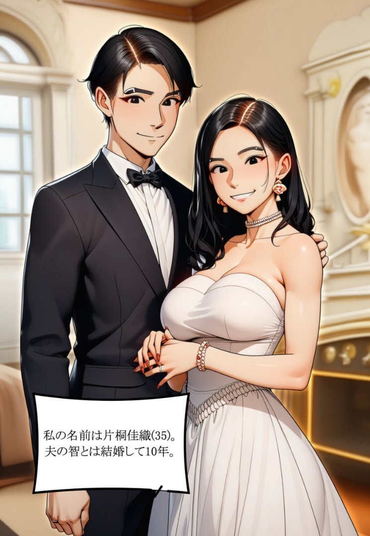 隣人ガチャSSRの人妻・片桐佳織（35）が寝取られるまでの話。【棒消し修正版】｜れっさーぱんだ。｜エロ漫画 1ページ目
